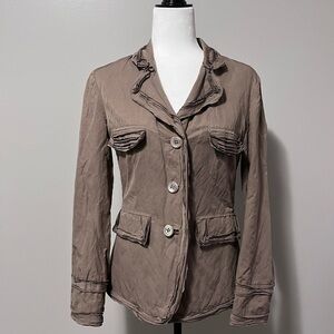 Marc Aurel Crepe Texture Button Up Lined Taupe Brown Blazer